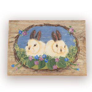 hand painted bunnies on wood