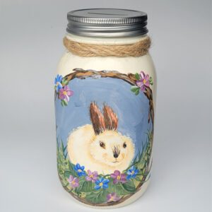 hand painted jar with bunny
